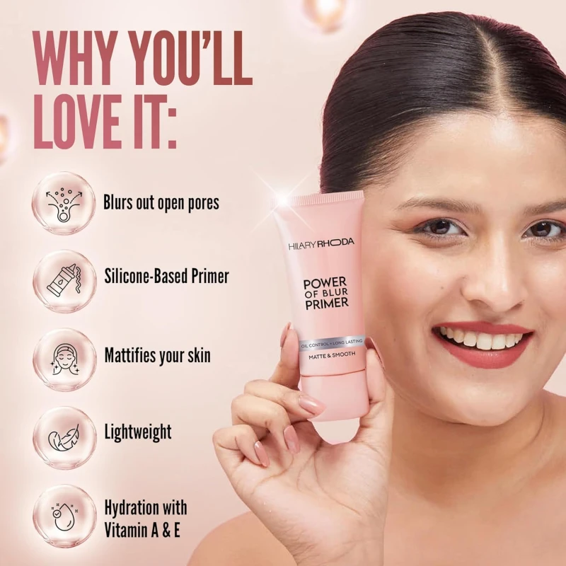 HR Power of Blur Primer for face | Primer | Makeup Primer | HR Primer | Silicone-Based & Pore Filling | Matte Finish, Oil Control, Waterproof & Vitamin Enriched | 30ml | HR P07 Primer - Thumbnail 6
